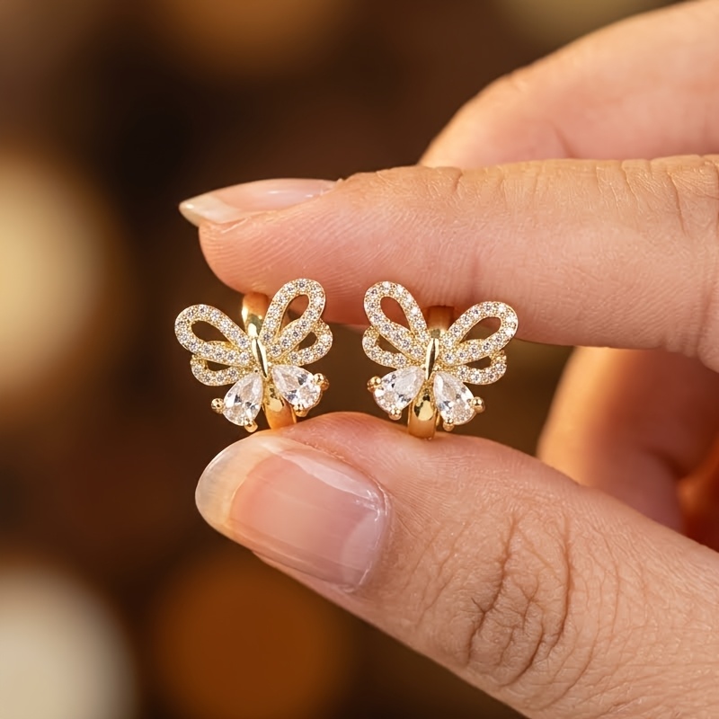 Women's Full-Paved Cubic Zirconia Butterfly-Shaped Ear Buckles